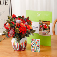 Kirribilli-Sunset-everlasting-paper-bouquet-with-protea,-gerbera,-pincushion-in-red