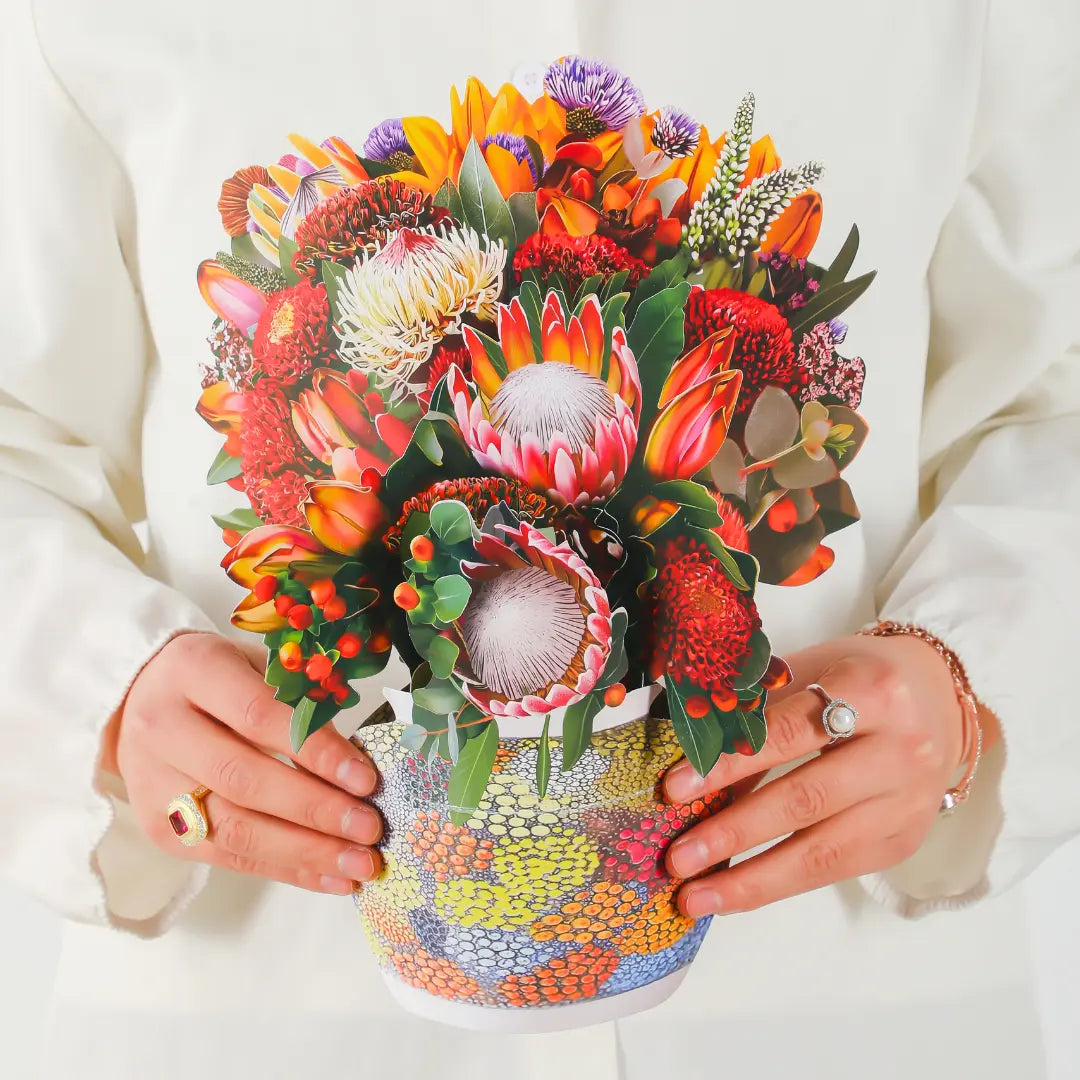 Illawarra-Essence-Australian-native-paper-pop-up-bouquet-of-proteas-and-banksia-—-PetalPal