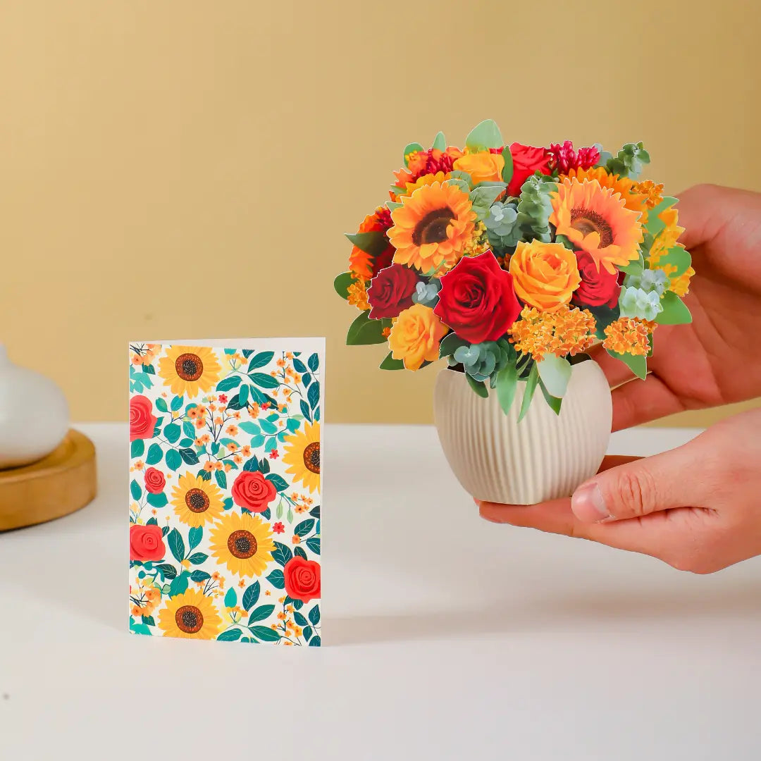 Mini-Golden-Harvest-small-paper-pop-up-bouquet-of-roses-and-sunflowers-—-PetalPal